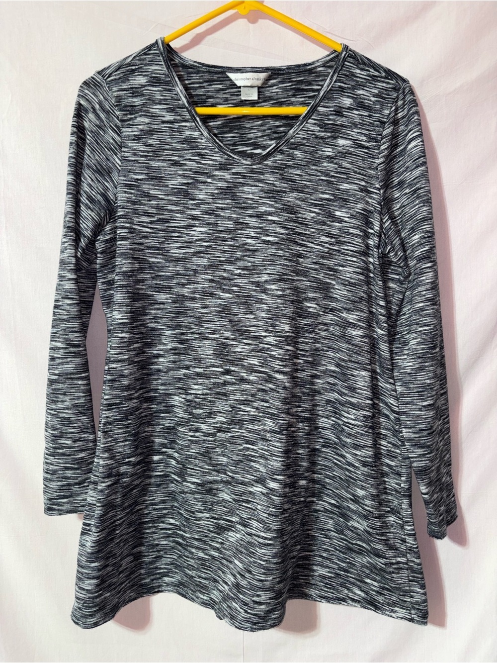 Christopher & Banks Black and White Space-Dye V-Neck Long Sleeve Top